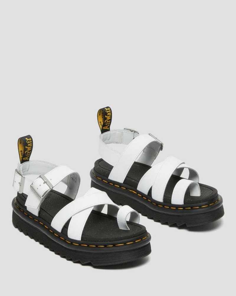 White Dr. Martens Avry Hydro Leather Strap Sandals | XUPMI2384