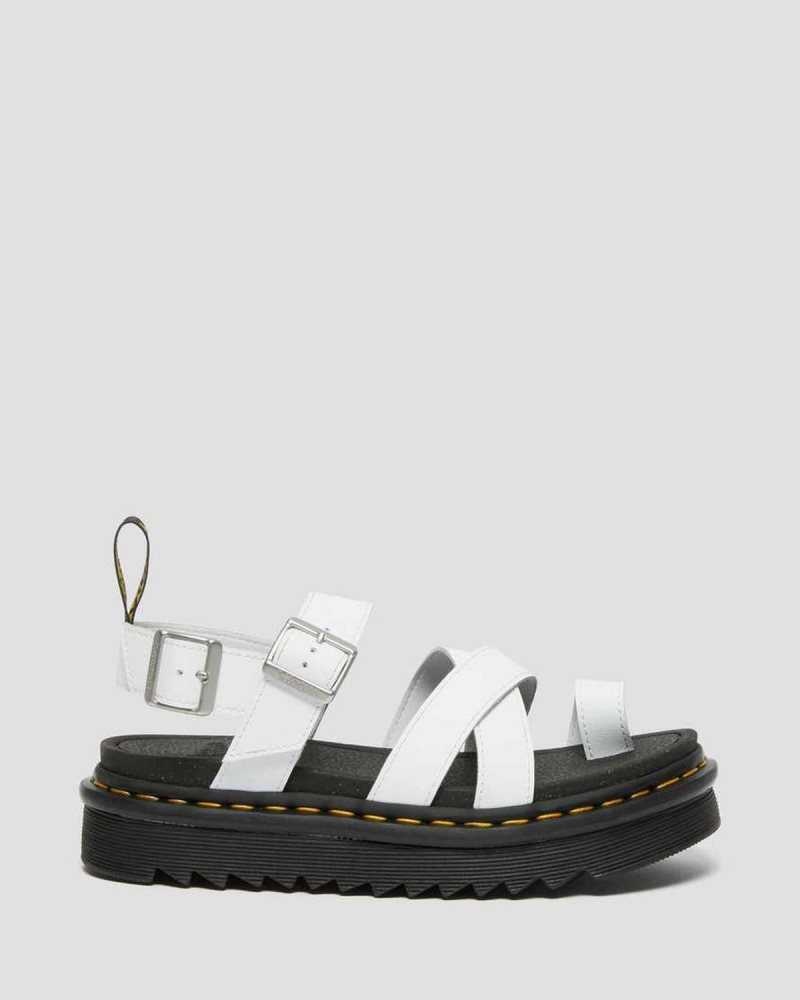 White Dr. Martens Avry Hydro Leather Strap Sandals | XUPMI2384