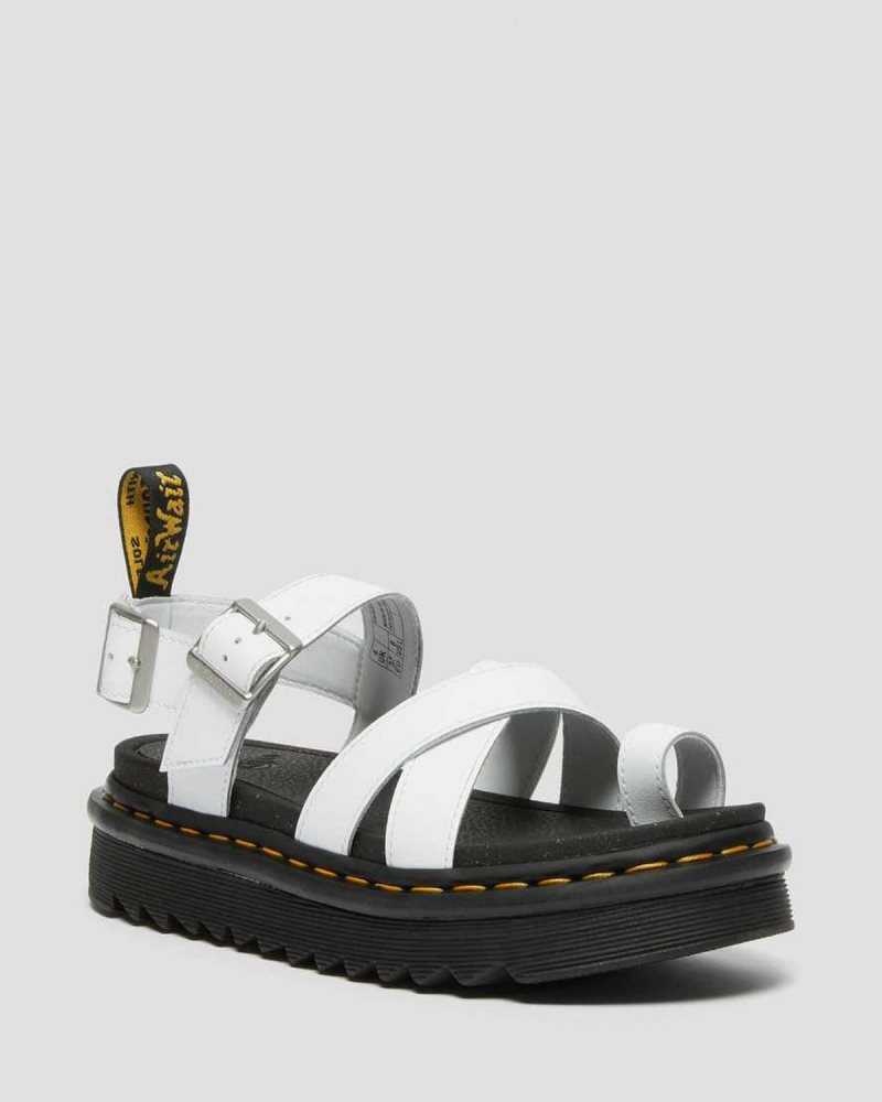 White Dr. Martens Avry Hydro Leather Strap Sandals | XUPMI2384