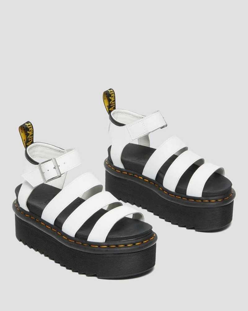 White Dr. Martens Blaire Hydro Leather Platform Strap Sandals | FUTDX0568