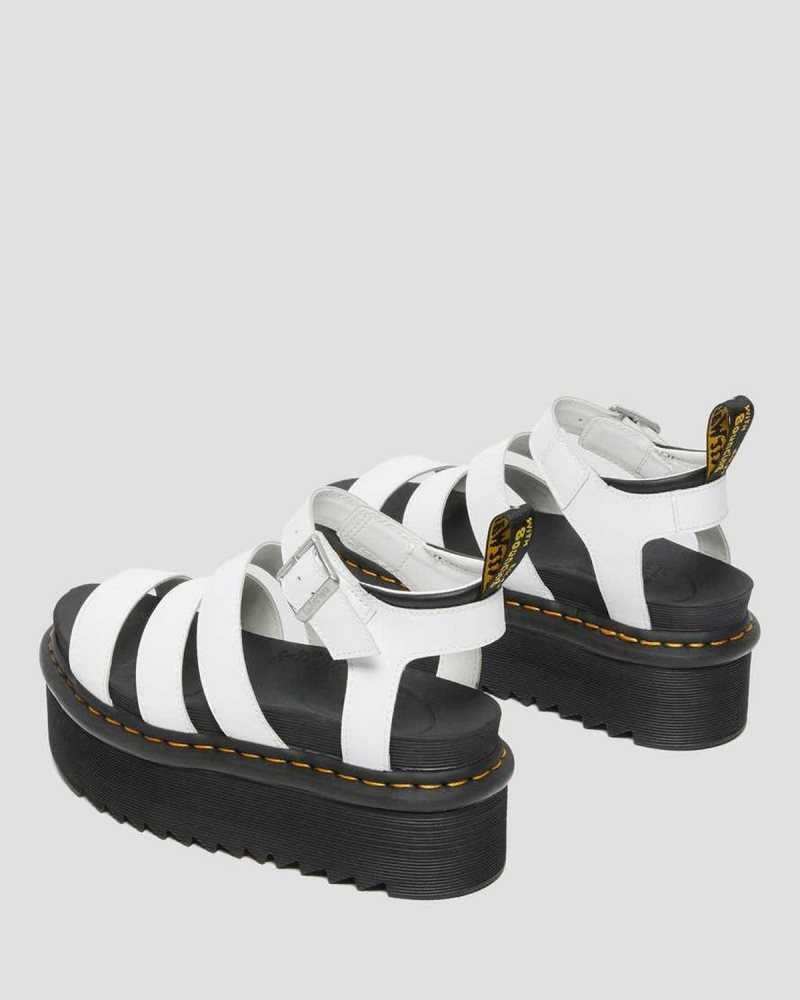 White Dr. Martens Blaire Hydro Leather Platform Strap Sandals | FUTDX0568