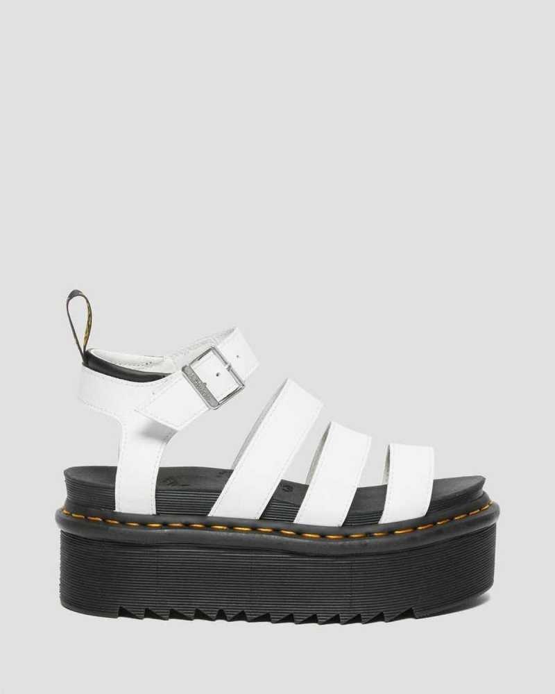 White Dr. Martens Blaire Hydro Leather Platform Strap Sandals | FUTDX0568