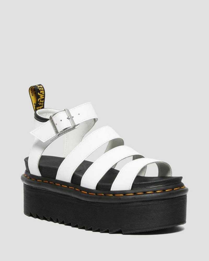 White Dr. Martens Blaire Hydro Leather Platform Strap Sandals | FUTDX0568