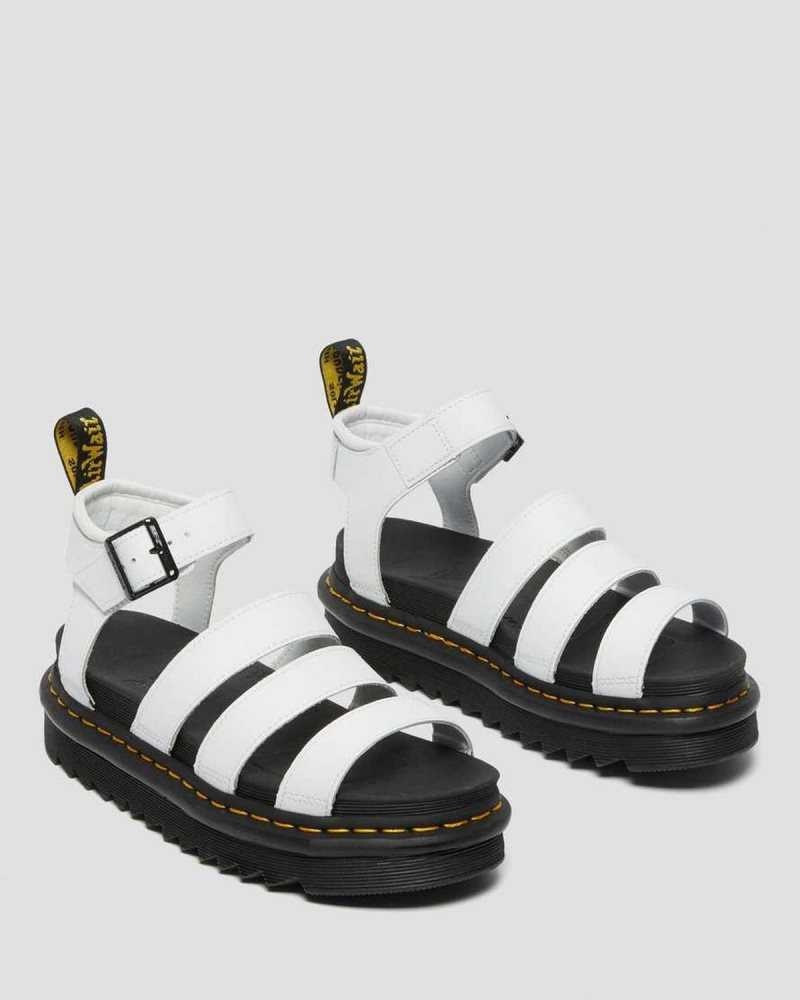 White Dr. Martens Blaire Hydro Leather Strap Sandals | ZLAUJ9520