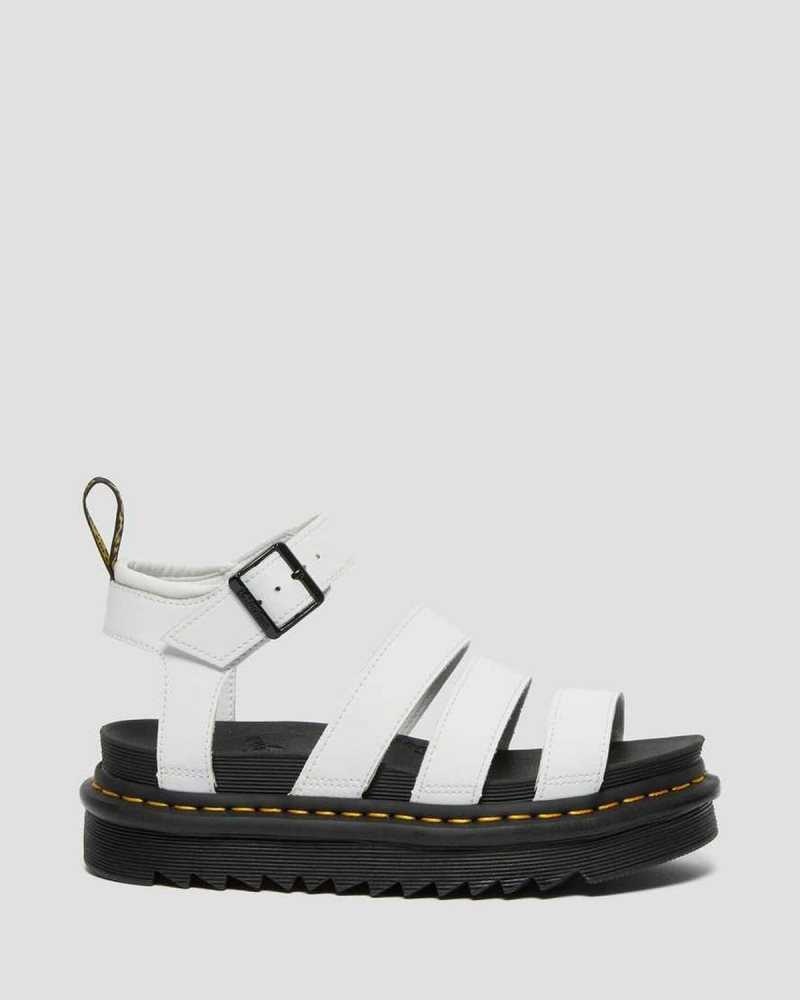 White Dr. Martens Blaire Hydro Leather Strap Sandals | ZLAUJ9520