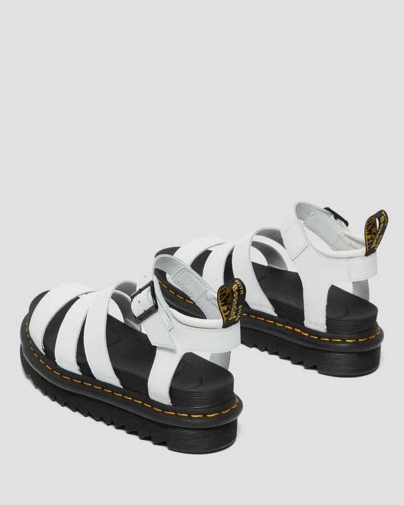 White Dr. Martens Blaire Hydro Leather Strap Sandals | TCEIB3476