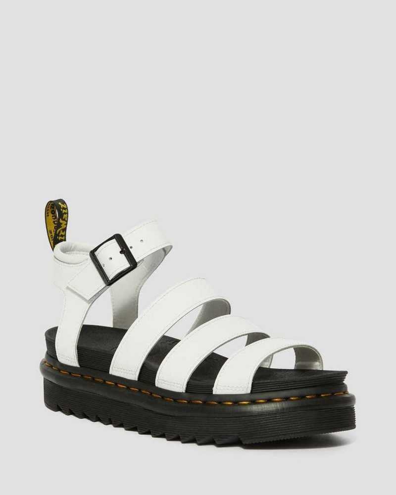 White Dr. Martens Blaire Hydro Leather Strap Sandals | TCEIB3476