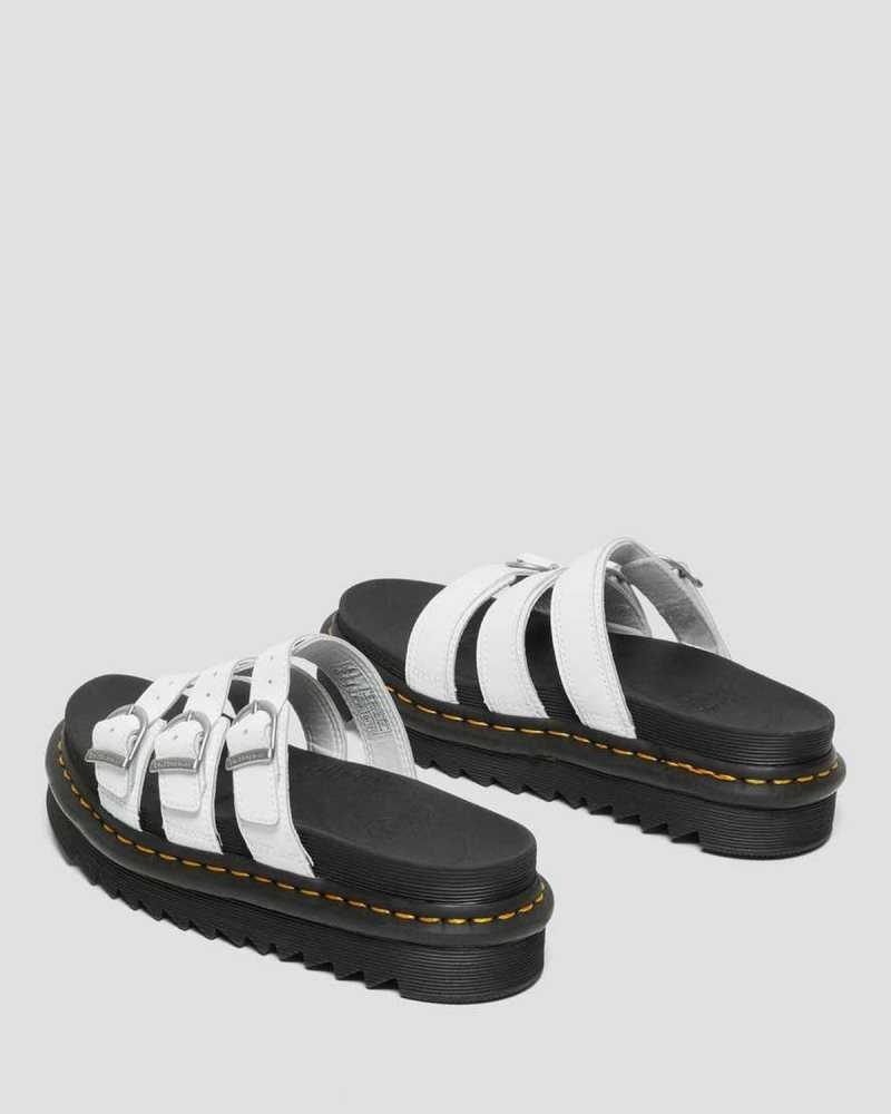 White Dr. Martens Blaire Leather Slide Sandals | BRCPT7593