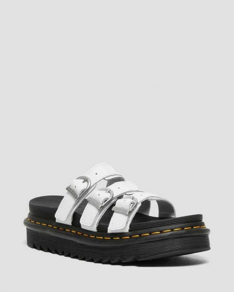 White Dr. Martens Blaire Leather Slide Sandals | BRCPT7593