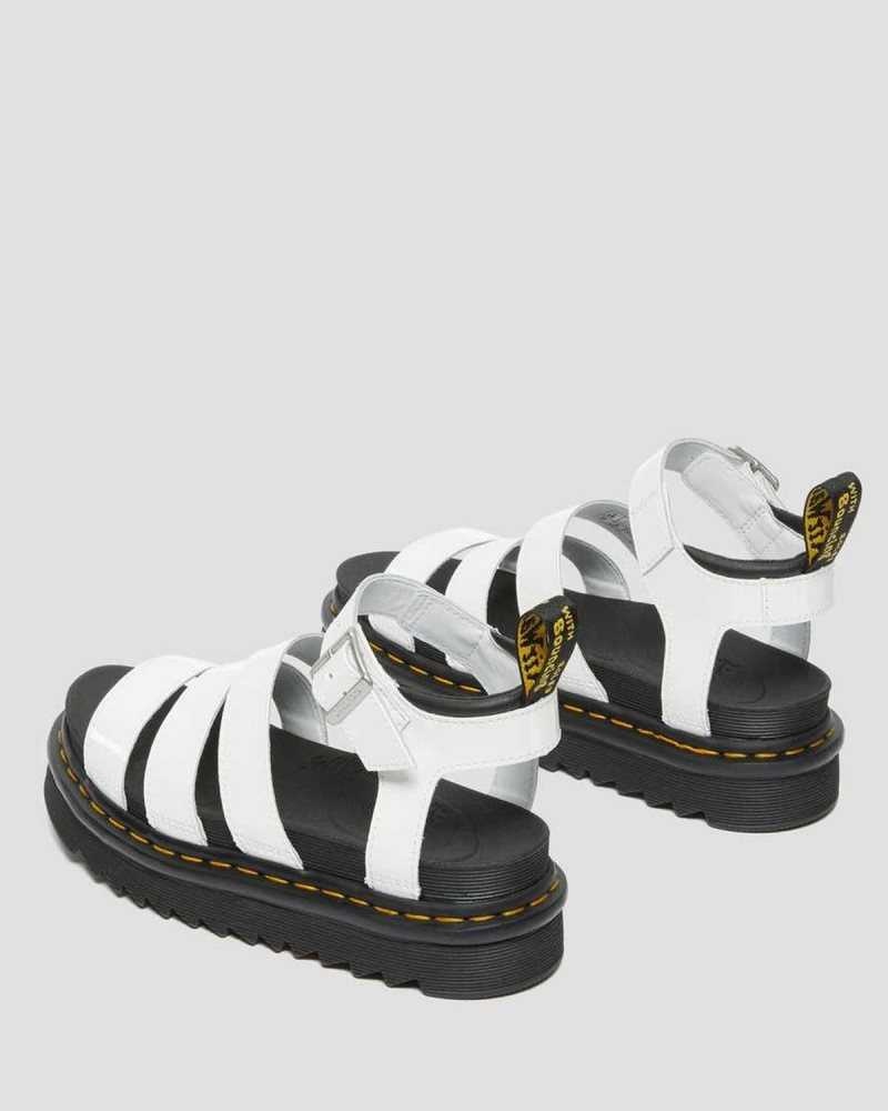 White Dr. Martens Blaire Patent Leather Strap Sandals | EPITW2640