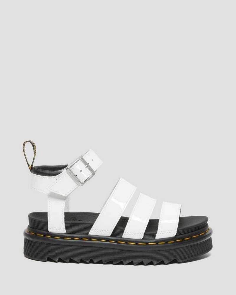 White Dr. Martens Blaire Patent Leather Strap Sandals | EPITW2640