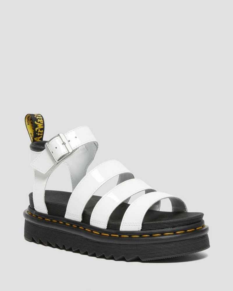 White Dr. Martens Blaire Patent Leather Strap Sandals | EPITW2640