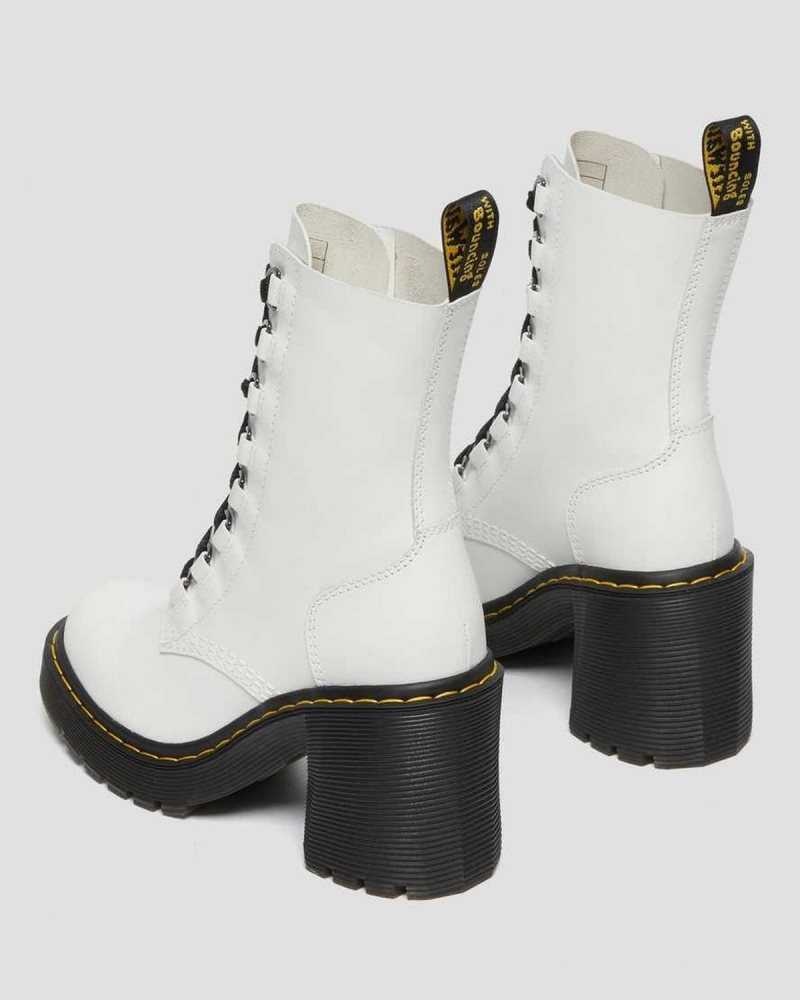 White Dr. Martens Chesney Leather Flared Heel Lace Up Boots | HCLAX3091