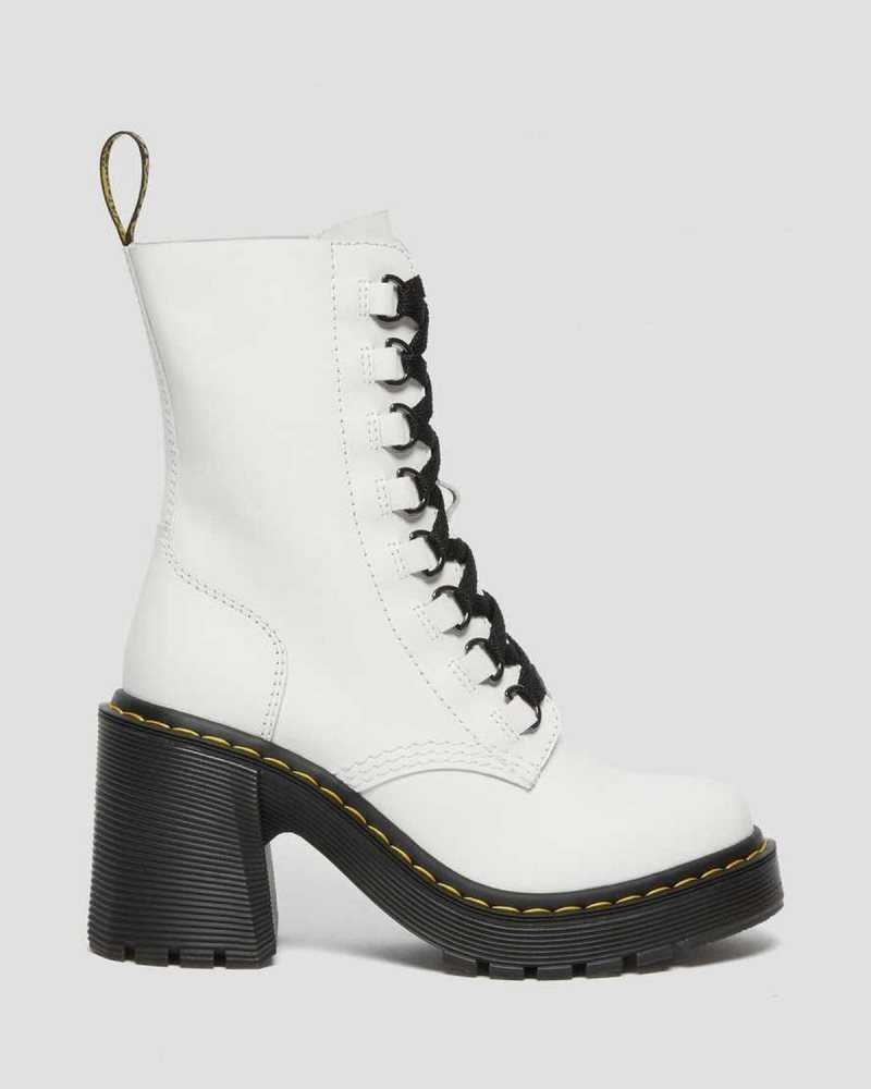 White Dr. Martens Chesney Leather Flared Heel Lace Up Boots | HCLAX3091