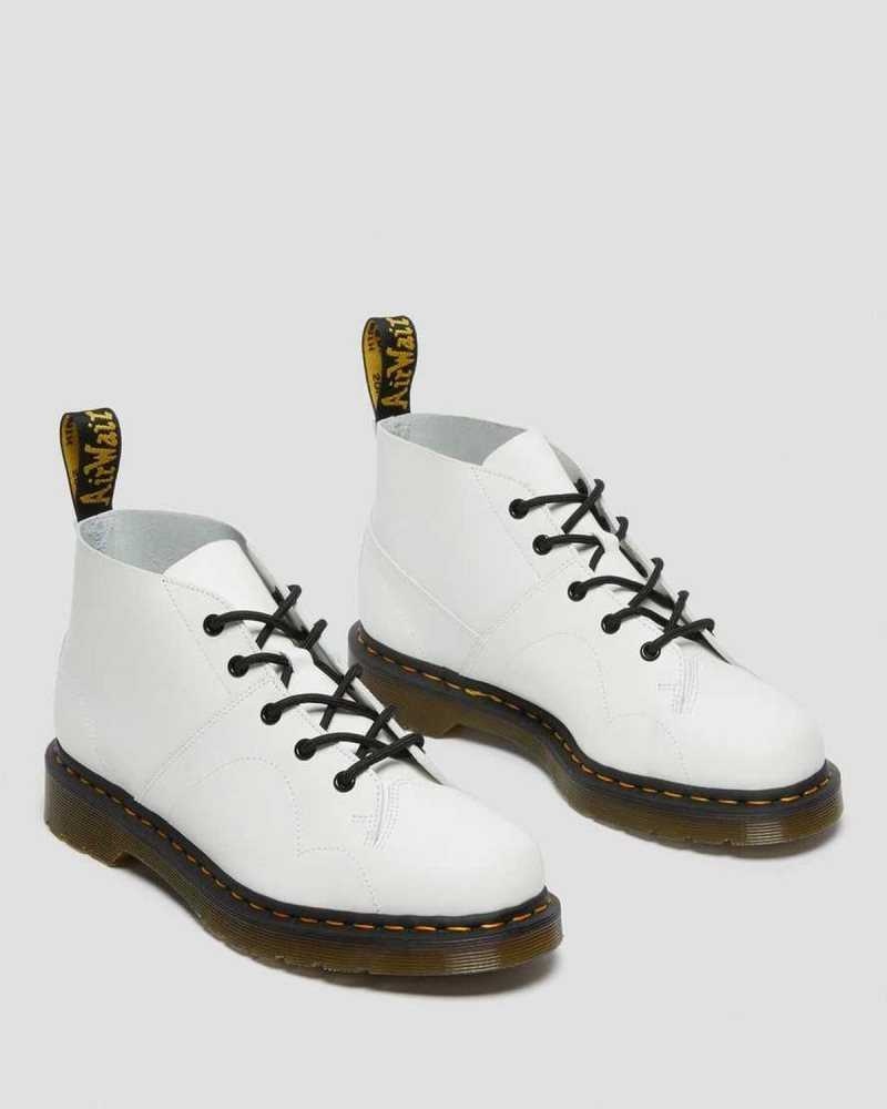 White Dr. Martens Church Smooth Leather Monkey Boots | AIUDJ4758