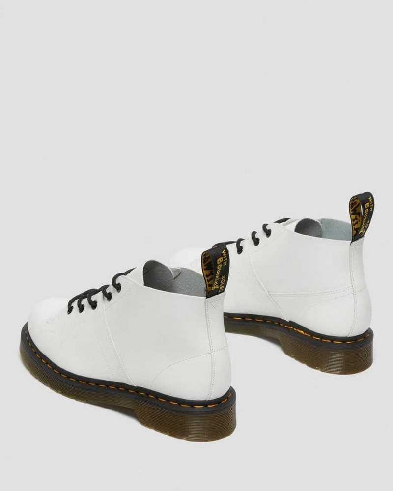 White Dr. Martens Church Smooth Leather Monkey Boots | AIUDJ4758