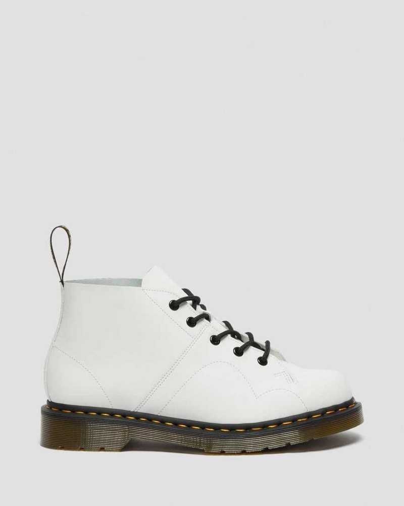 White Dr. Martens Church Smooth Leather Monkey Boots | ISYWV8396