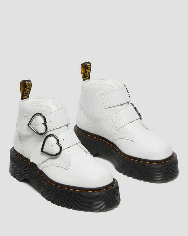 White Dr. Martens Devon Heart Leather Platform Boots | HXGIT2546