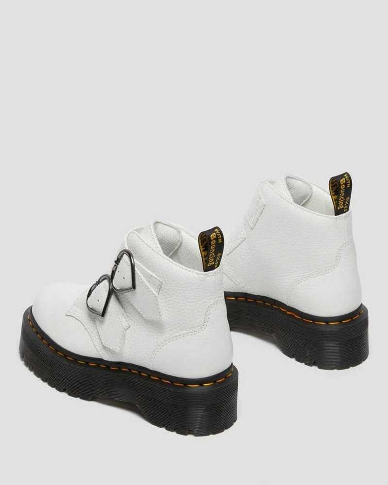 White Dr. Martens Devon Heart Leather Platform Boots | HXGIT2546