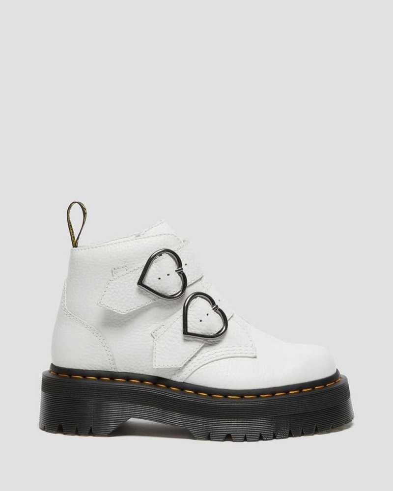 White Dr. Martens Devon Heart Leather Platform Boots | HXGIT2546