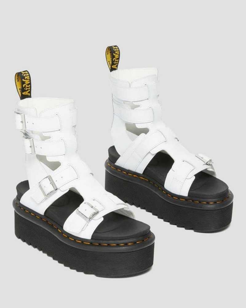 White Dr. Martens Giavanna Leather Platform Gladiator Sandals | LZPNB8427