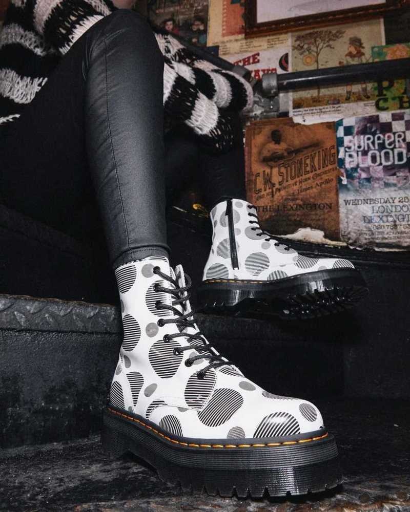 White Dr. Martens Jadon Polka Dot Smooth Leather Platform Boots | ZDLBT9563