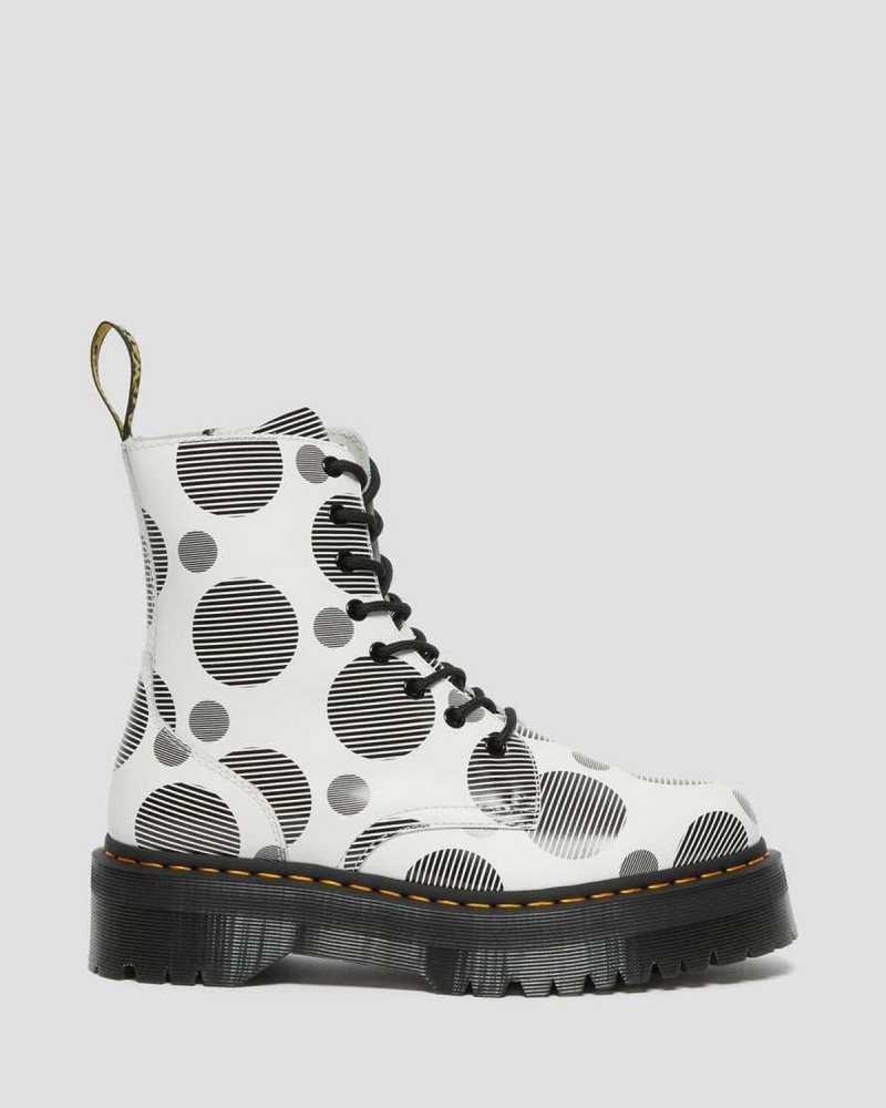 White Dr. Martens Jadon Polka Dot Smooth Leather Platform Boots | ZDLBT9563