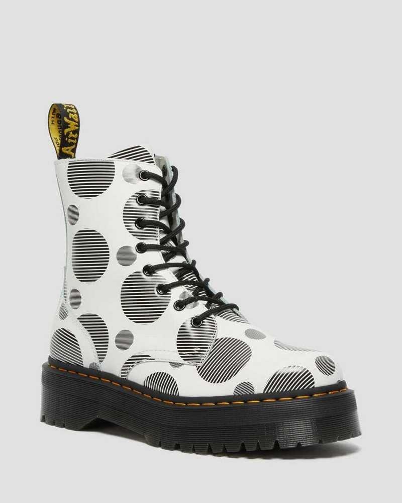 White Dr. Martens Jadon Polka Dot Smooth Leather Platform Boots | ZDLBT9563