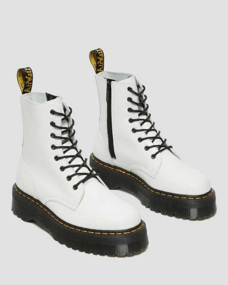 White Dr. Martens Jadon Smooth Leather Platform Boots | EDQVK5938