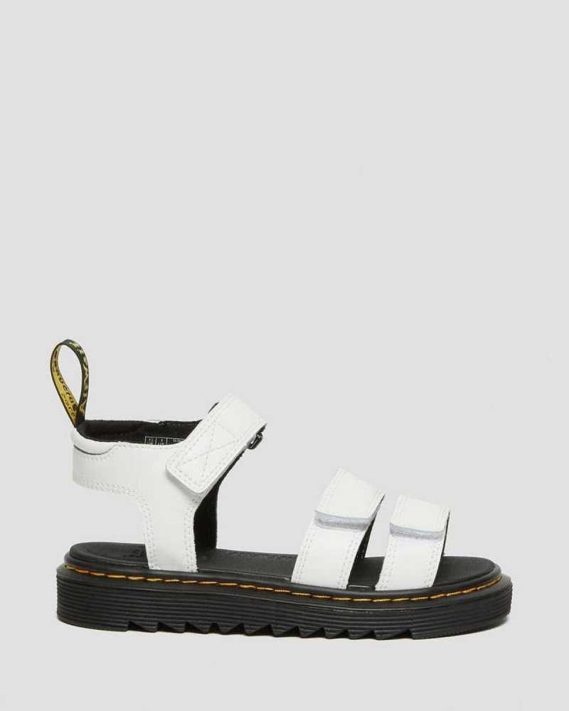 White Dr. Martens Junior Klaire Leather Strap Sandals | ZOXBC6134