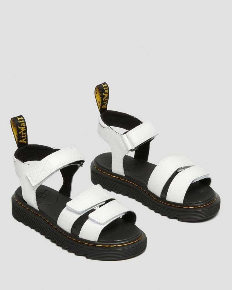 White Dr. Martens Junior Klaire Leather Strap Sandals | ZOXBC6134