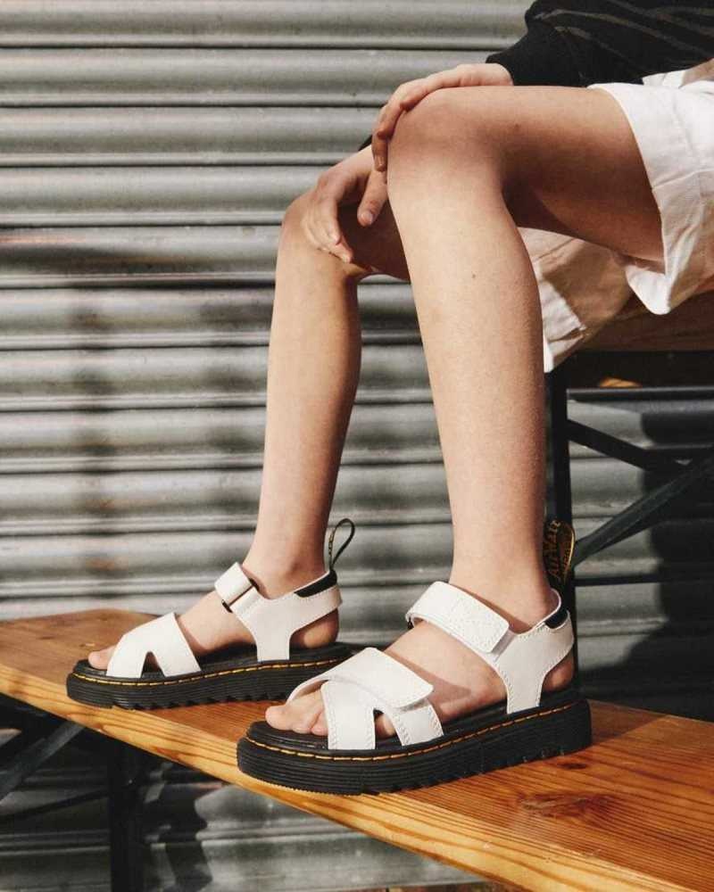 White Dr. Martens Junior Vossie Leather Sandals | KHBUM7891