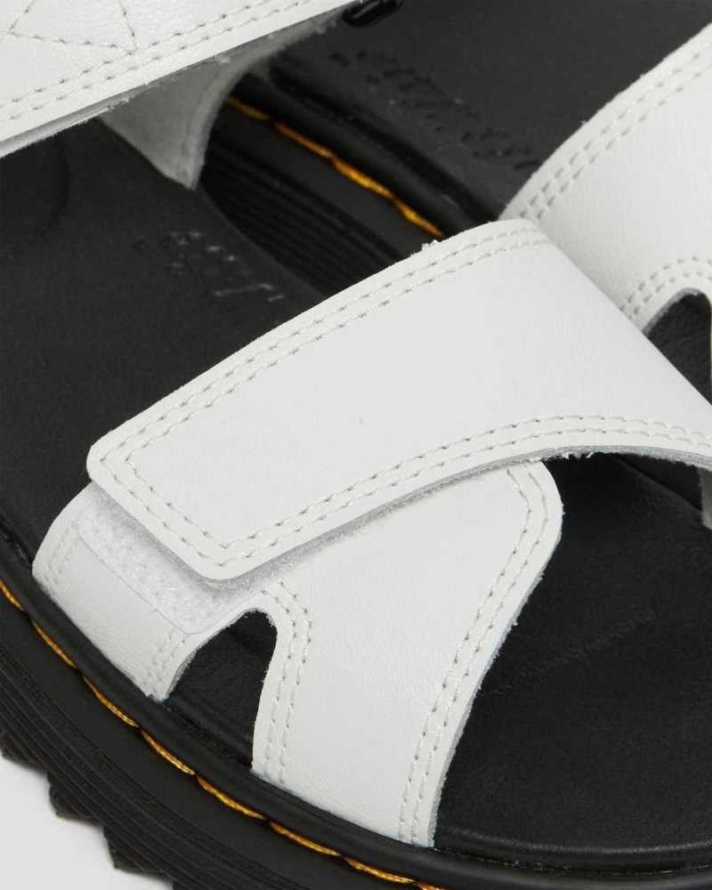 White Dr. Martens Junior Vossie Leather Sandals | KHBUM7891