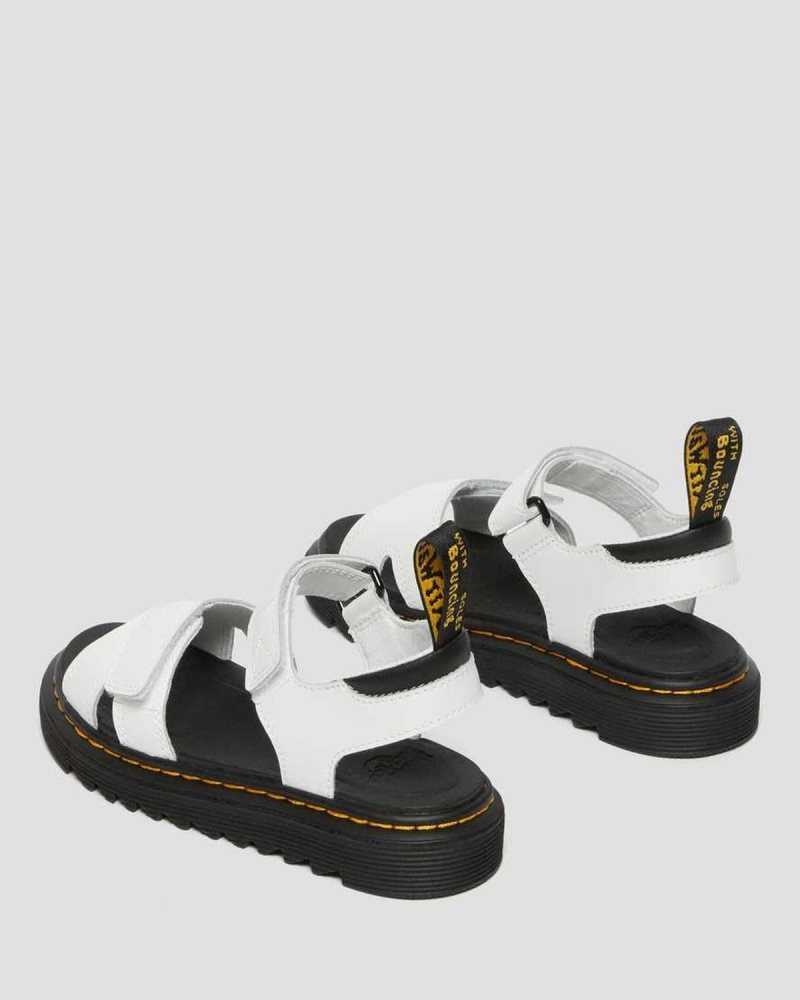 White Dr. Martens Junior Vossie Leather Sandals | KHBUM7891