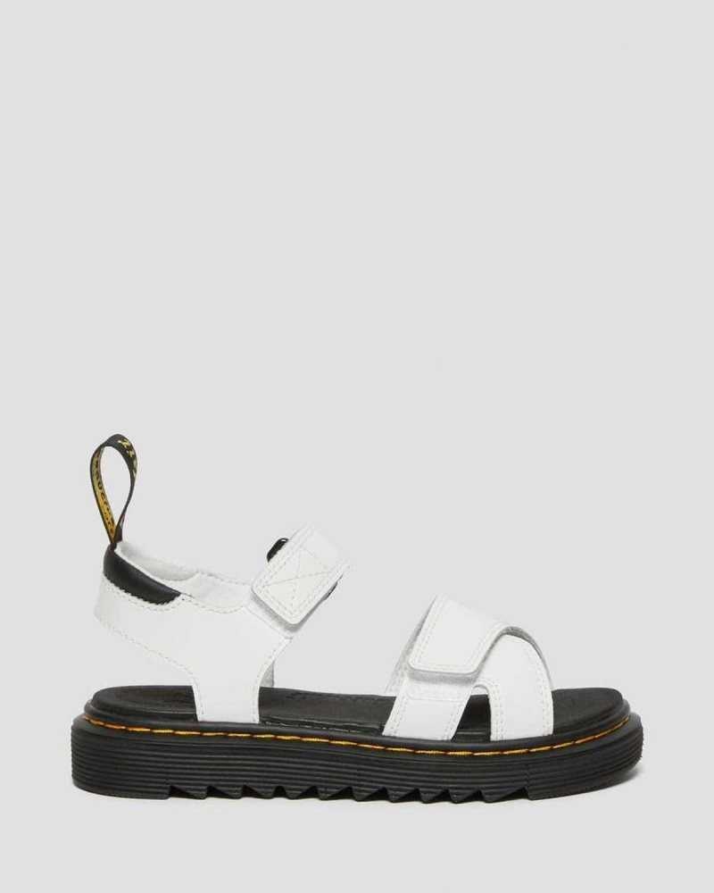 White Dr. Martens Junior Vossie Leather Sandals | KHBUM7891