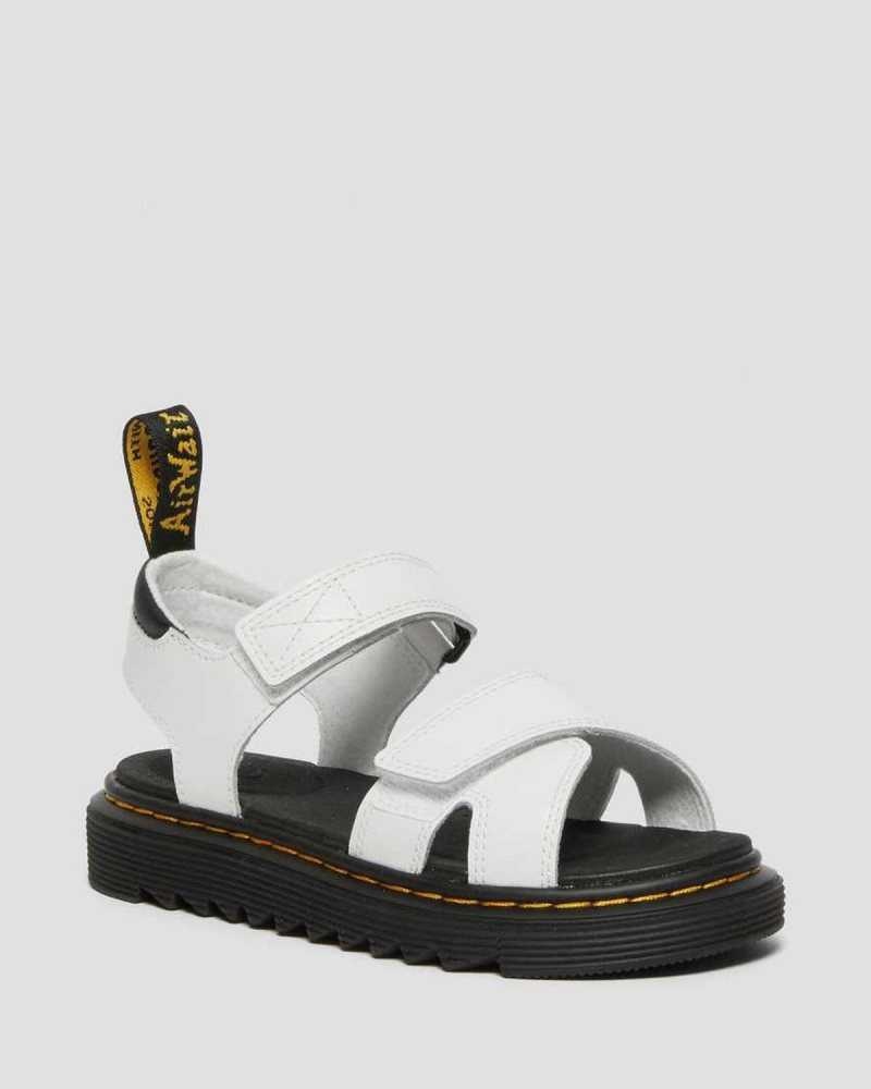 White Dr. Martens Junior Vossie Leather Sandals | KHBUM7891