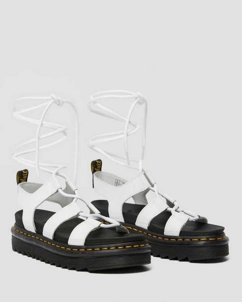 White Dr. Martens Nartilla Leather Gladiator Sandals | UGWID3057