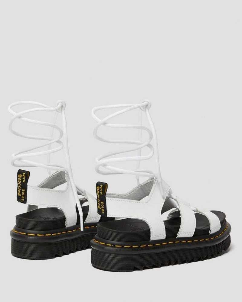 White Dr. Martens Nartilla Leather Gladiator Sandals | UGWID3057