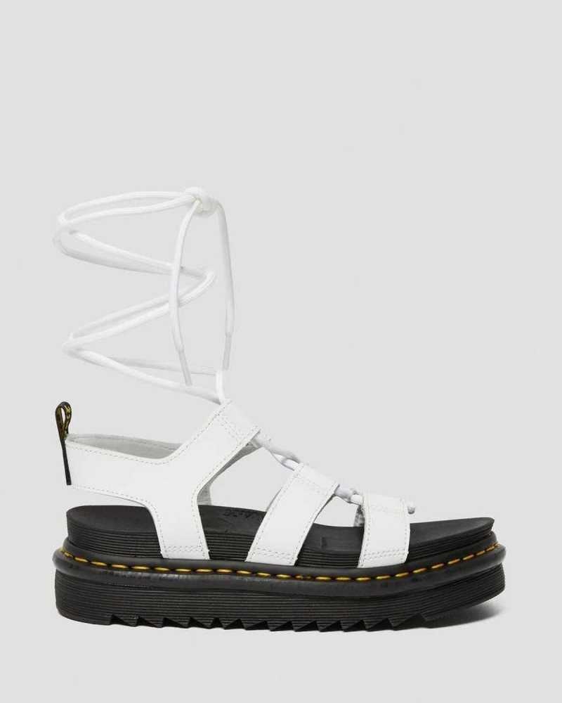 White Dr. Martens Nartilla Leather Gladiator Sandals | UGWID3057