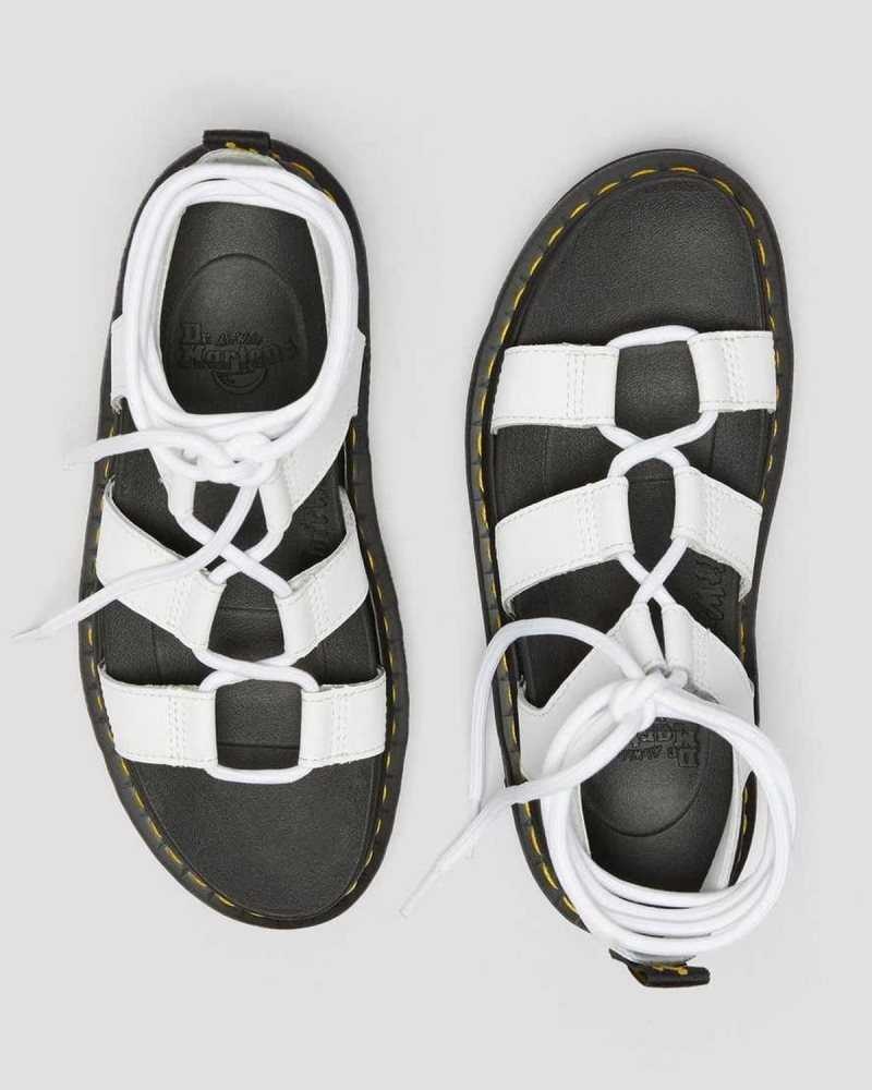 White Dr. Martens Nartilla Leather Gladiator Sandals | UGWID3057