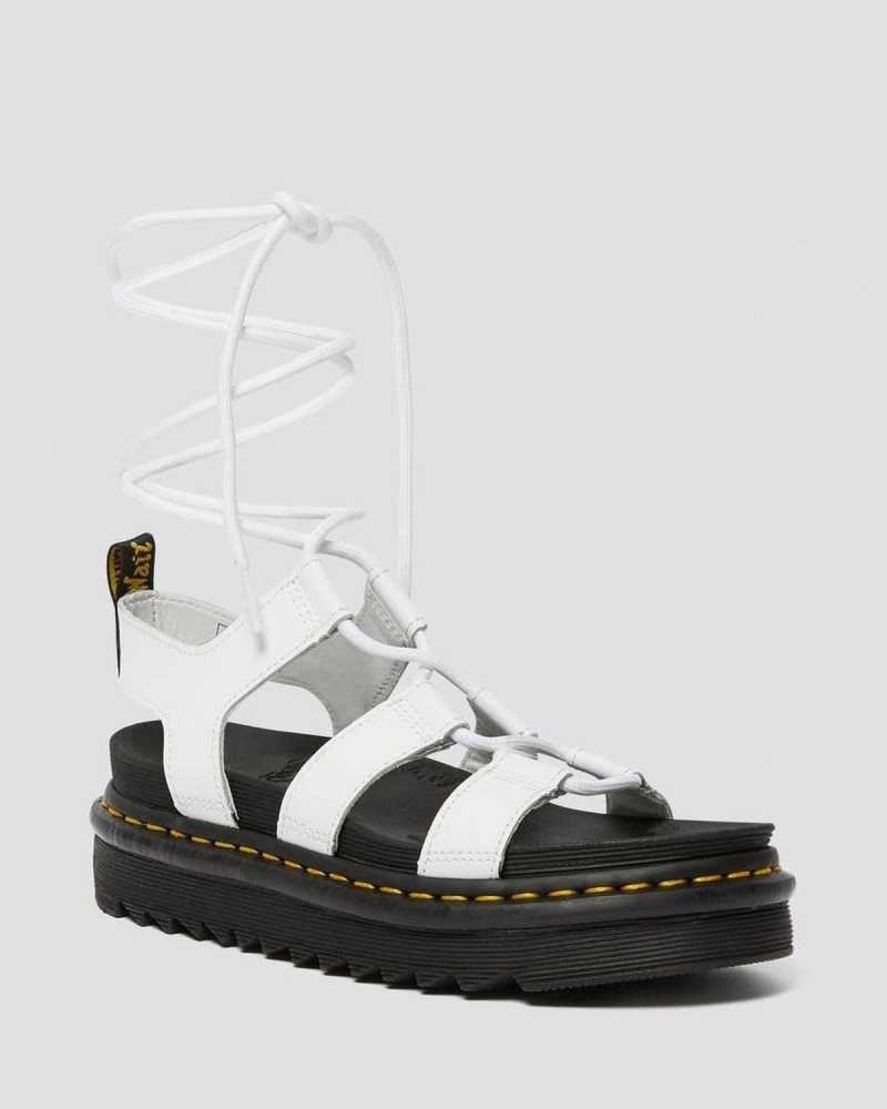 White Dr. Martens Nartilla Leather Gladiator Sandals | UGWID3057