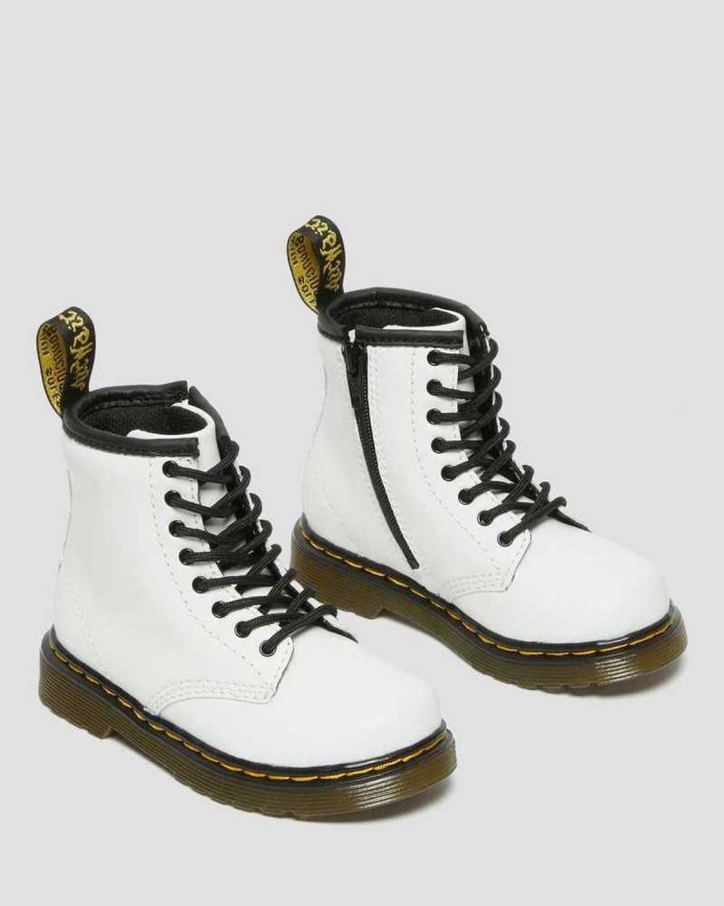 White Dr. Martens Toddler 1460 Leather Lace Up Boots | LWSTK4196