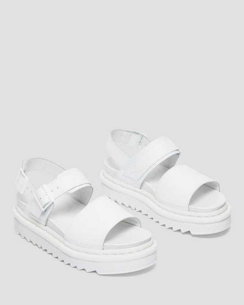 White Dr. Martens Voss Mono Hydro Leather Strap Sandals | QOKSG3186