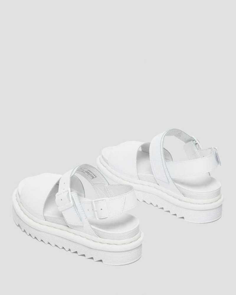 White Dr. Martens Voss Mono Hydro Leather Strap Sandals | QOKSG3186