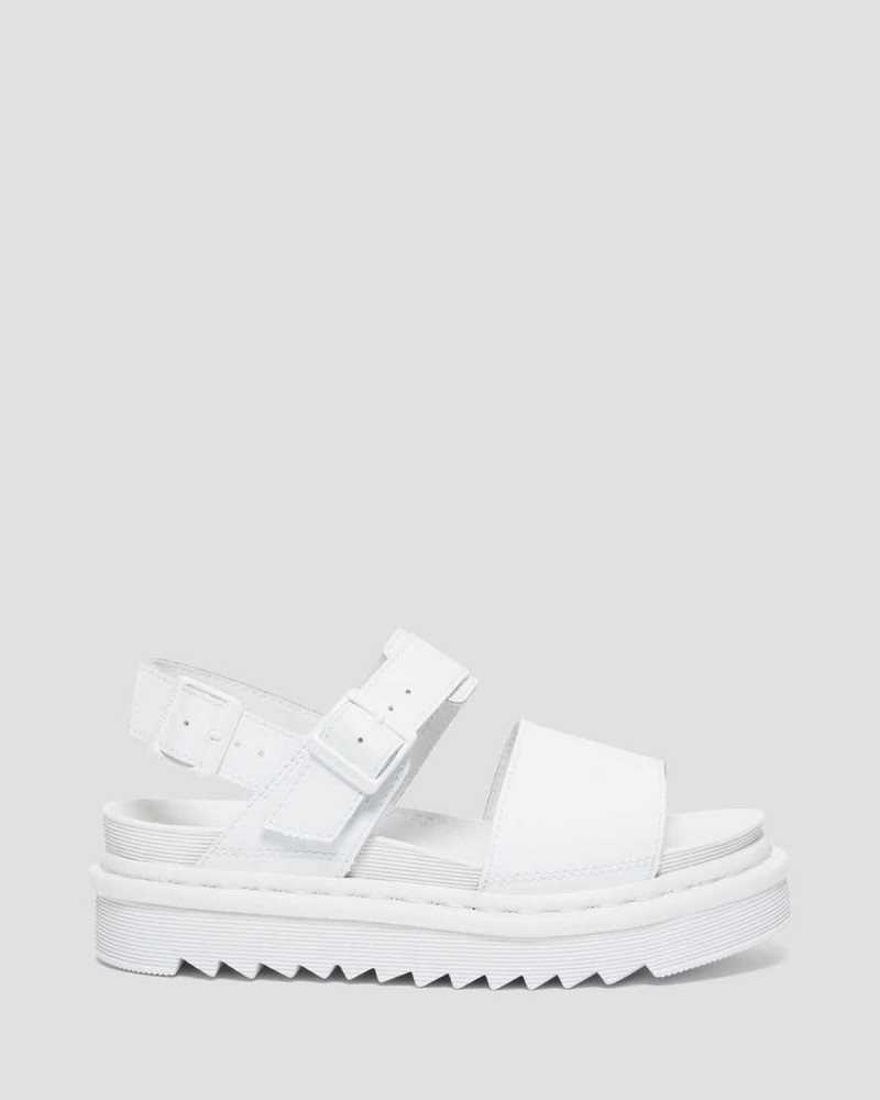 White Dr. Martens Voss Mono Hydro Leather Strap Sandals | QOKSG3186