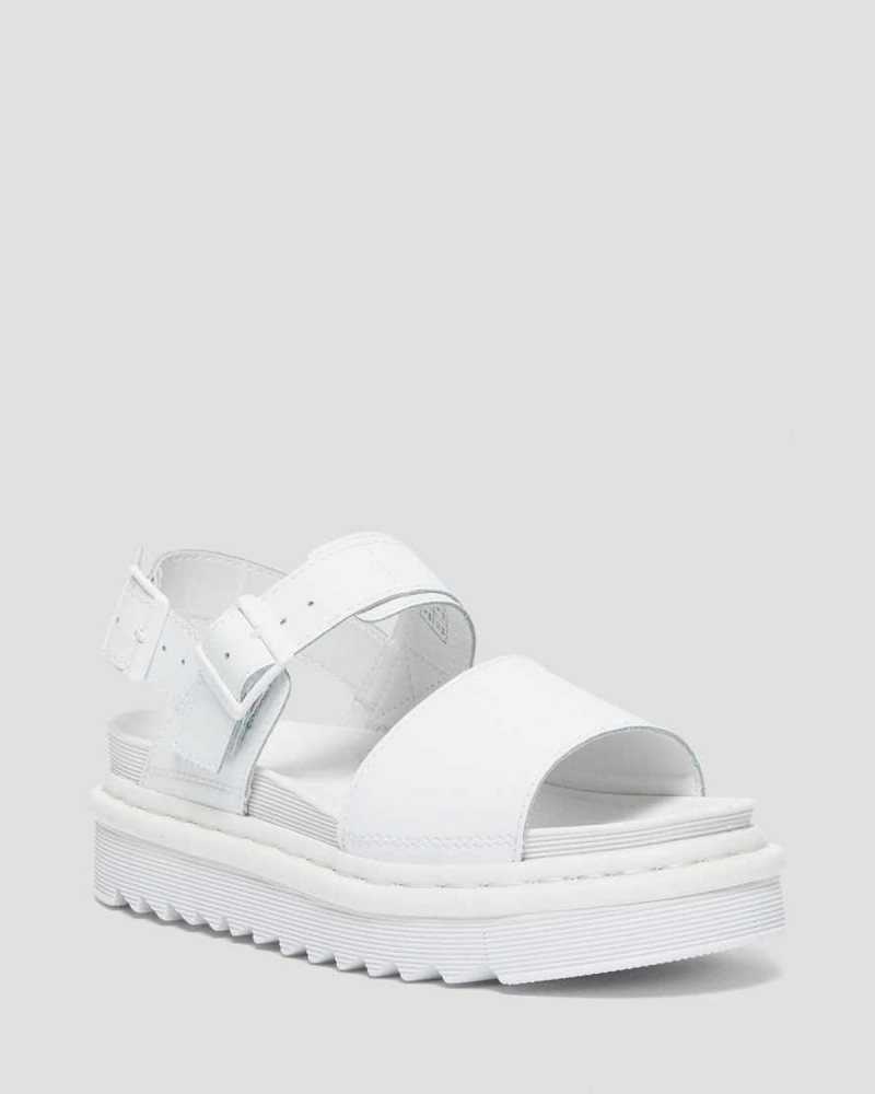 White Dr. Martens Voss Mono Hydro Leather Strap Sandals | QOKSG3186