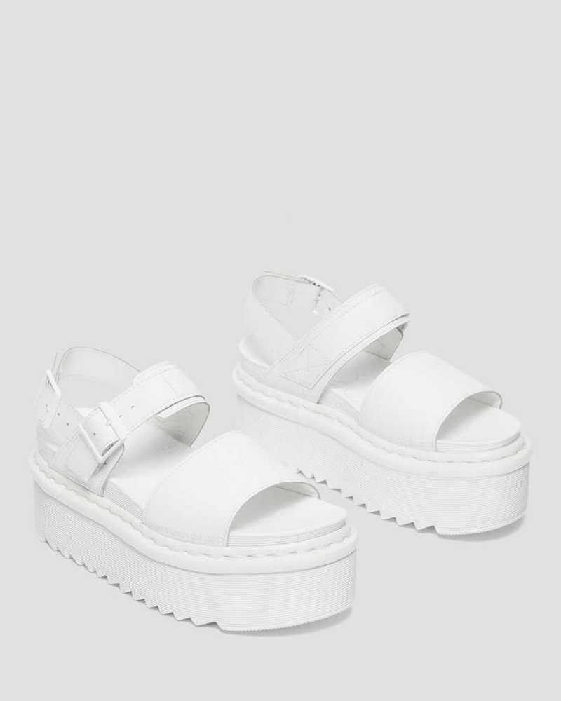 White Dr. Martens Voss Mono Leather Platform Strap Sandals | WPCED3428