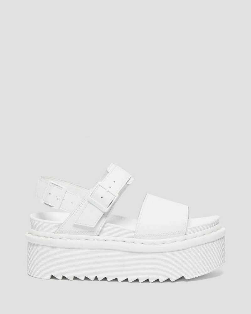 White Dr. Martens Voss Mono Leather Platform Strap Sandals | WPCED3428