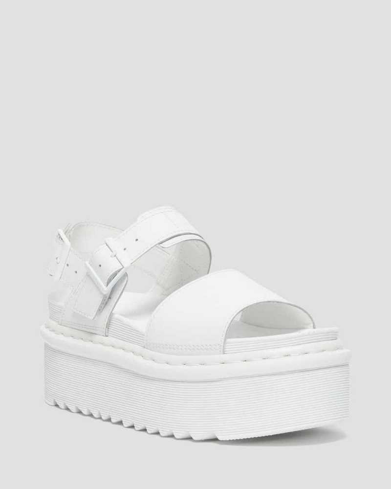 White Dr. Martens Voss Mono Leather Platform Strap Sandals | WPCED3428